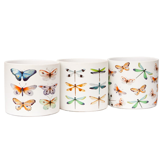 1x Dragonfly/Butterfly Design Ceramic Pot