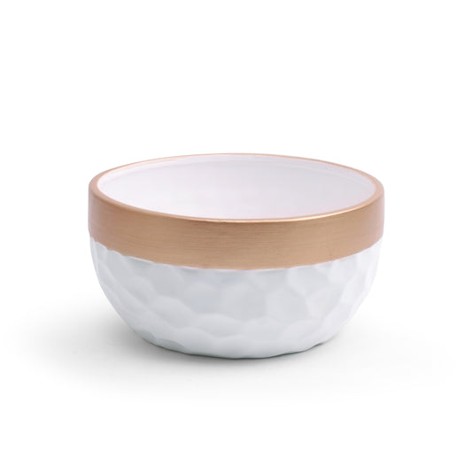 1x Ceramic Bowl Dimples - White and Gold  - 18cm