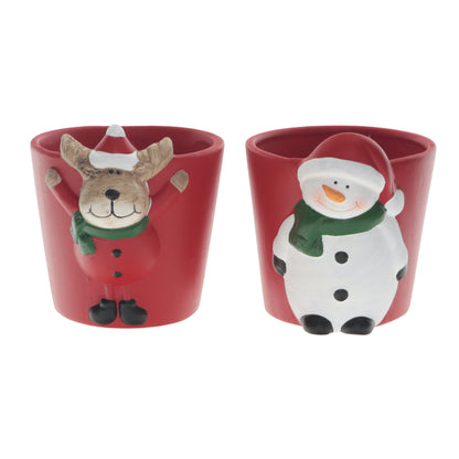 1x Ceramic Christmas Snowman Pot - Molly - D9cm