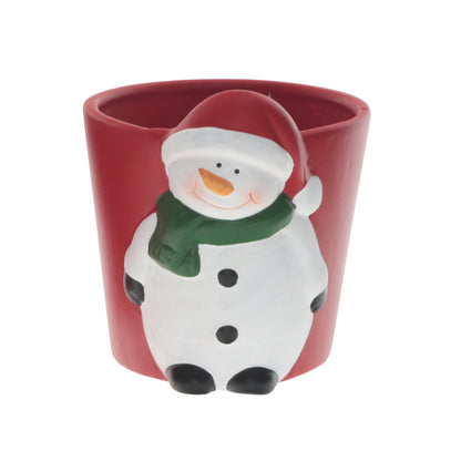 1x Ceramic Christmas Snowman Pot - Molly - D9cm