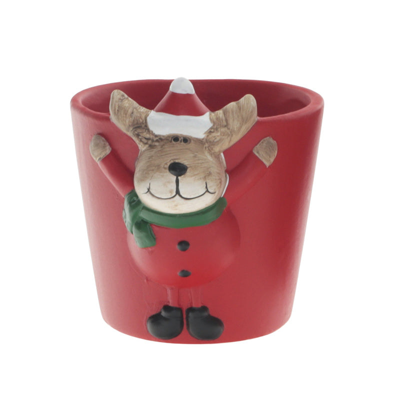 1x Ceramic Christmas Reindeer Pot - Bolly - D8cm