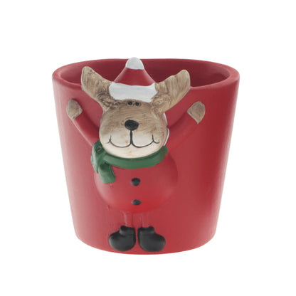 1x Ceramic Christmas Reindeer Pot - Bolly - D9cm