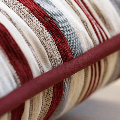Mirabel Chenille Stripe - Piped Finish Cushion - Red 2