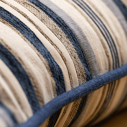 Mirabel Chenille Stripe - Piped Finish Cushion - Blue 2